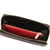 Interior view of the Luxury Zip Around Leather Wallet with multiple card slots and a zip coin pocket.