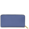 Luxury Zip Around Leather Wallet in stylish blue color with gold zipper detailing