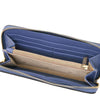 Luxury Zip Around Leather Wallet interior view showing spacious compartments and credit card slots.