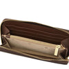 Interior view of Luxury Zip Around Leather Wallet showing compartments and pockets for organization.