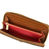 Interior view of a Leather Shoulder Bag and Zip Around Wallet Set showcasing multiple card slots and a zippered compartment.