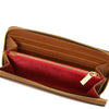 Interior view of the Leather Shoulder Bag and Zip Around Wallet Set showing multiple compartments and zippers.
