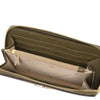Interior view of a Luxury Zip Around Leather Wallet showcasing compartments and credit card pockets.