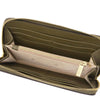 Interior view of Luxury Zip Around Leather Wallet with compartments for cards and coins.