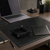 Luxury Leather Desk Set featuring a leather desk pad, valet tray, and accessories on an elegant office desk.