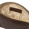 Internal View Of The  Luxury Soft Leather Toiletry Case in chocolate 
