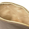 Internal Compartment View Of The  Luxury Soft Leather Toiletry Case in dark taupe 