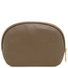 Rear View Of The  Luxury Soft Leather Toiletry Case in dark taupe 