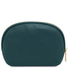 Rear View Of The  Luxury Soft Leather Toiletry Case in teal 