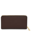 Luxury Zip Around Leather Wallet in dark brown pebbled leather with gold zipper detail