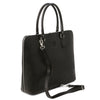 Angled And Shoulder Strap View Of The Black Womens Leather Business Bag