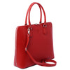 Angled And Shoulder Strap View Of The Lipstick Red Womens Leather Business Bag