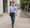 Man Walking With The Dark Brown Leather Crossbody Bag Mens