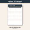 Printable Travel Planner and Packing Checklist PDF example page featuring a master booking tracker layout.