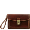 Front View Of The Brown Wrist Bag