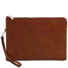 Front View Of The Brown Mens Italian Leather Clutch Bag