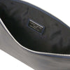 Internal Compartment View Of The Dark Blue Mens Italian Leather Clutch Bag