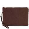 Front View Of The Dark Brown Mens Italian Leather Clutch Bag