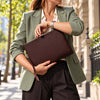 Woman In The Street Holding The  Dark Brown Mens Italian Leather Clutch Bag