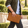 Man Walking And Holding The Natural Mens Italian Leather Clutch Bag