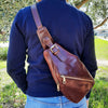 Rear View Of Man Posing With The Brown Mens Leather Crossover Bag