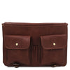 Front Pockets View Of The Brown Mens Leather Messenger Bag