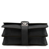 Mens Leather Wristlet Bag showing a stylish black design with two compartments and secure fastening.