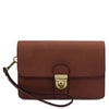 Mens Leather Wristlet Bag in premium matte full-grain vegetable-tanned leather with secure closure and wrist strap.
