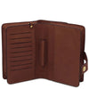 Mens Leather Wristlet Bag interior showing card slots and pockets crafted from premium leather.