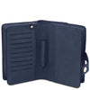 Interior view of Mens Leather Wristlet Bag with card slots and compartments for organized storage.