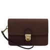 Mens Leather Wristlet Bag in premium matte full-grain leather with secure closure and spacious compartments.