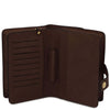Interior view of Mens Leather Wristlet Bag showcasing card slots and compartments in premium leather.