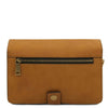 Mens Leather Wristlet Bag in matte full-grain vegetable-tanned leather with zip pocket and button closure.