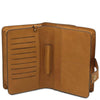 Mens Leather Wristlet Bag interior view with card slots and multiple compartments.
