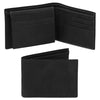 Mens Trifold Leather Wallet showing multiple card slots and bill compartments in premium matte black leather.