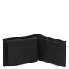Mens Trifold Leather Wallet showing multiple credit card pockets and compartments in sleek black leather.