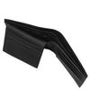 Mens Trifold Leather Wallet showing multiple card slots and bill compartments in premium black leather.