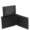Mens Trifold Leather Wallet showing interior with multiple card slots and a transparent ID pocket.