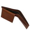 Mens Trifold Leather Wallet open view showcasing card slots and compartments in premium leather.