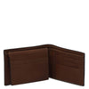 Mens Trifold Leather Wallet showing multiple card slots and bill compartments in dark brown leather.
