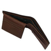 Mens Trifold Leather Wallet open view showcasing multiple card slots and bill compartments.