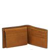 Mens Trifold Leather Wallet open view showcasing multiple card slots and bill compartments in premium leather.