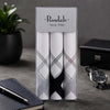 Mens 3 Pack Woven Handkerchief elegantly displayed in a transparent packaging.