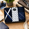 Mens Designer Handkerchief Set in a stylish gift tin featuring three elegant prints.