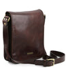 Angled And Shoulder Strap View Of The Dark Brown Mens Leather Shoulder Bag