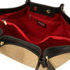 Internal Compartment Pocket View Of The Black Natural Raffia Shopping Bag