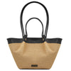 Shoulder Strap Front View Of The Black Natural Raffia Shopping Bag
