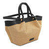 Angled View Of The Black Natural Raffia Shopping Bag