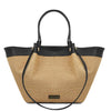 Front View Of The Black Natural Raffia Shopping Bag