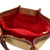 Internal Pocket View Of The Cognac Natural Raffia Shopping Bag